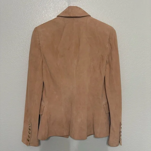 L'AGENCE Kenzie Double Breasted Goat Leather Blazer Beige Size 0 - Picture 6 of 11